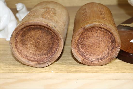 A pair of bamboo brush pots H.14cm